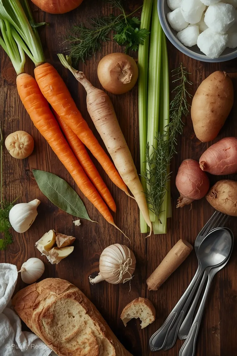 Winter Vegetable Soup: the ingredients laid out